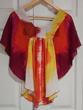 ✨ XOXO Tie Dye Chiffon Blouse | Flowy Cape Sleeve | Sunset Colors ✨